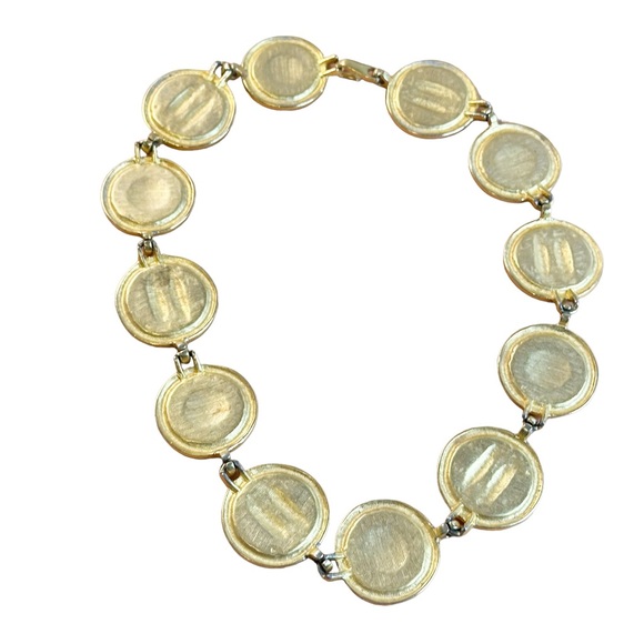 Vintage 80s Gaudy Engraved Disk Matte Gold Tone Statement Necklace Avant Garde - Picture 6 of 6